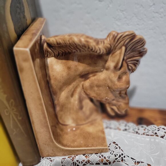 Vintage Set Of Ceramic Horse Head Bookends MCM Hobbyist Unsigned Equestrian West - Picture 5 of 13